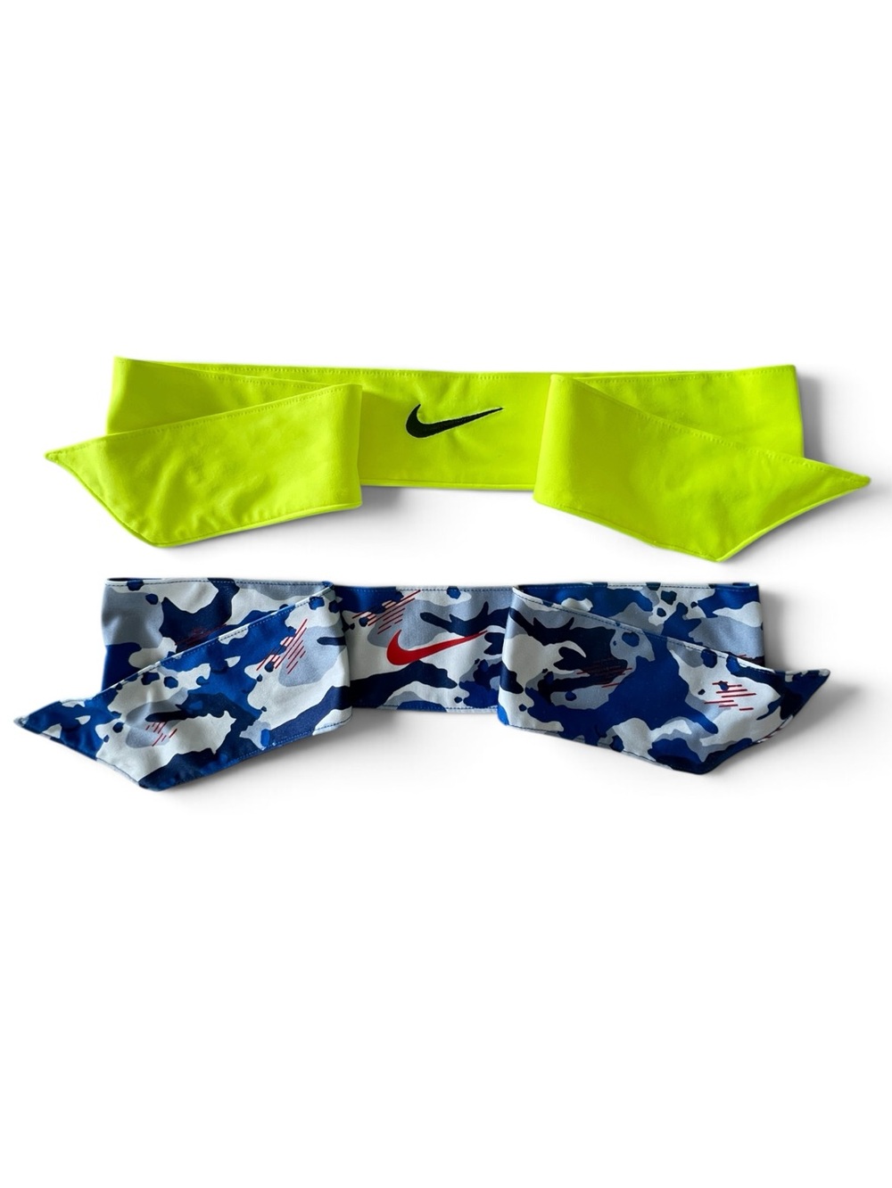 Nike Unisex Fury Dri-Fit Head Tie Headband Set of 2 Volt Green & Blue Camo OSFM